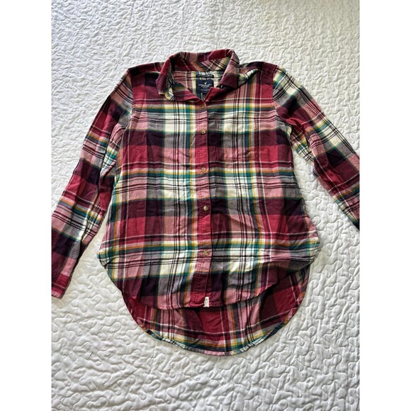 American Eagle Outfitters Boyfriend Fit Button Down Flannel Shirt size medium - Picture 2 of 5